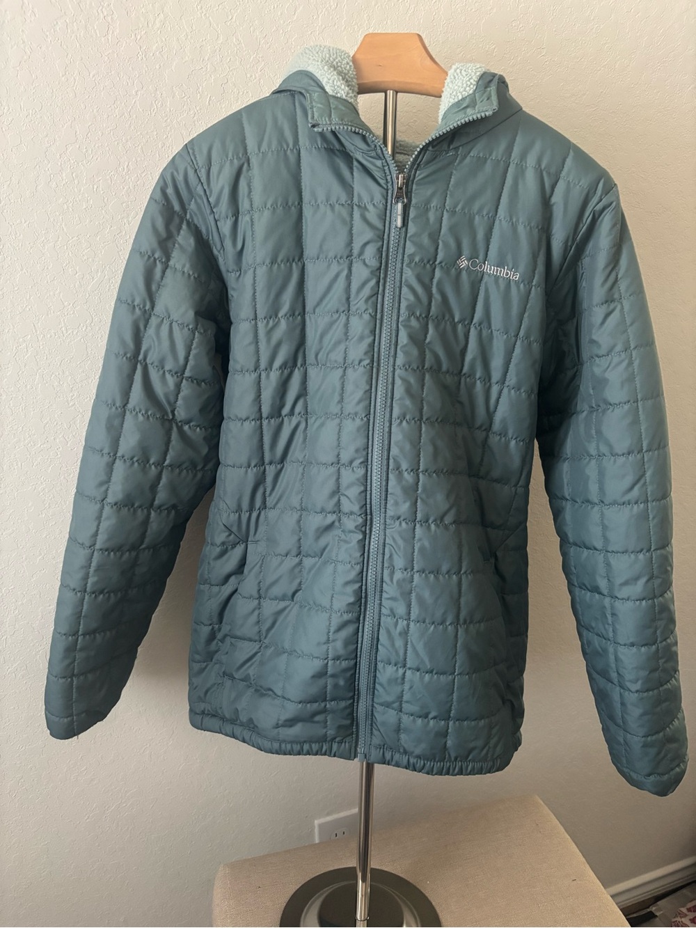 Columbia Boys Rugged Ridge II Sherpa Lined Puffer Jacket Green Blue XL 18-20
